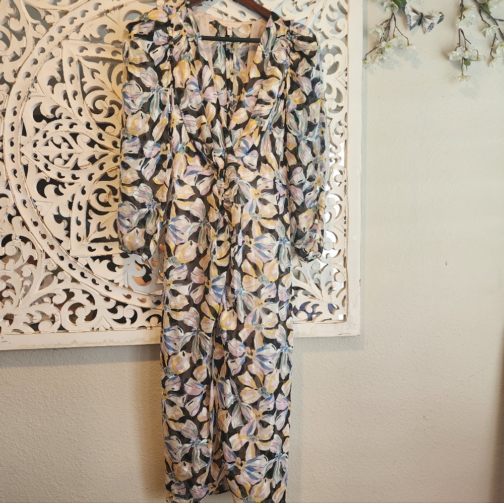REBECCA TAYLOR NYC  BOW FLEUR MIDI  RUCHED DRESS SIZE 0 - Picture 9 of 17